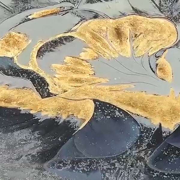 Homeroots Blue Modern Abstract Oil Painting - Hand-painted Gold Framed Wall Art For Trendy Home Decor  Canvas 618563