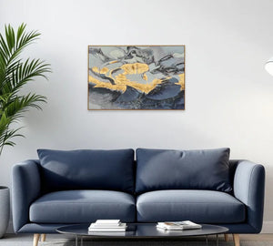 Homeroots Blue Modern Abstract Gold Framed Wall Art – Hand-painted Canvas For Stylish Home Décor & Elegance  Canvas 618565