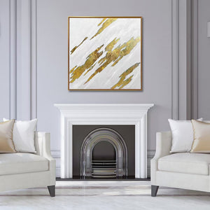 Homeroots White Luminous Streaks Gold Framed Hand-painted Oil Painting Wall Art For Trendy Home Décor  Canvas 618566