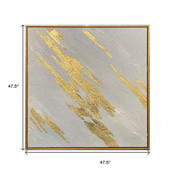 Homeroots White Luminous Streaks Gold Framed Hand-painted Oil Painting Wall Art For Trendy Home Décor  Canvas 618566