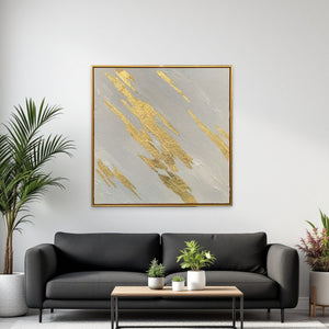 Homeroots White Luminous Streaks Gold Framed Hand-painted Oil Painting Wall Art For Trendy Home Décor  Canvas 618566
