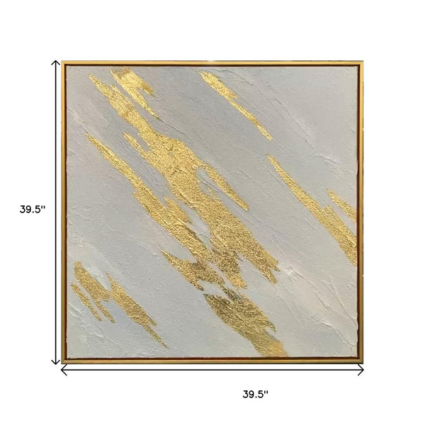 Homeroots White Luminous Streaks Gold Framed Hand-painted Oil Painting Wall Art For Trendy Home Décor  Canvas 618567