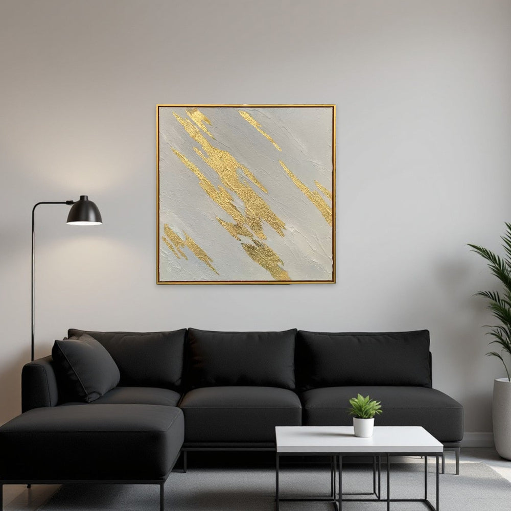 Homeroots White Luminous Streaks Gold Framed Hand-painted Oil Painting Wall Art For Trendy Home Décor  Canvas 618567
