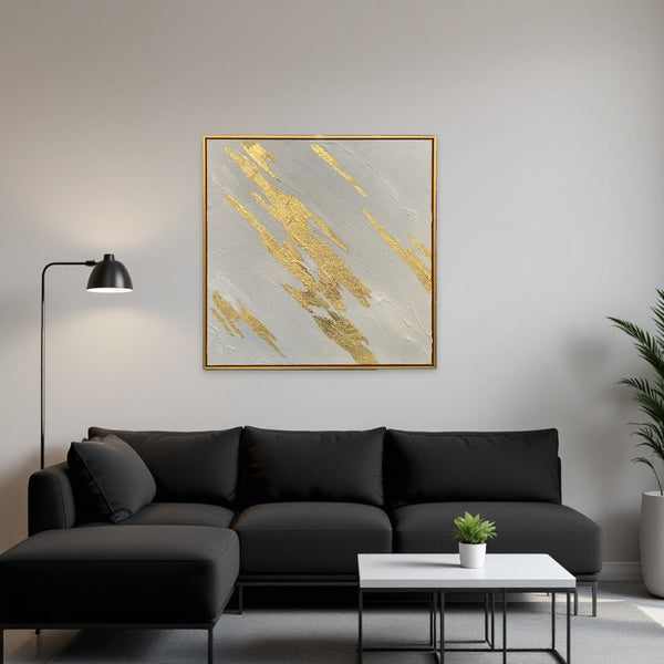 Homeroots White Luminous Streaks Gold Framed Hand-painted Oil Painting Wall Art For Trendy Home Décor  Canvas 618567