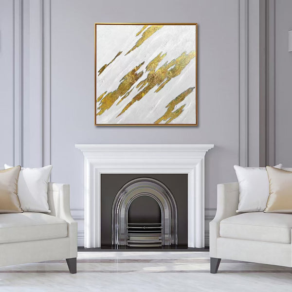 Homeroots White Luminous Streaks Gold Framed Hand-painted Oil Painting Wall Art For Trendy Home Décor  Canvas 618568