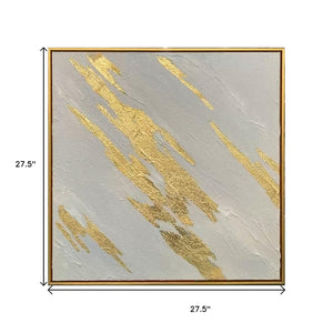 Homeroots White Luminous Streaks Gold Framed Hand-painted Oil Painting Wall Art For Trendy Home Décor  Canvas 618568