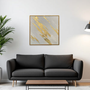 Homeroots White Luminous Streaks Gold Framed Hand-painted Oil Painting Wall Art For Trendy Home Décor  Canvas 618568