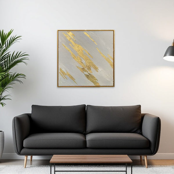 Homeroots White Luminous Streaks Gold Framed Hand-painted Oil Painting Wall Art For Trendy Home Décor  Canvas 618568