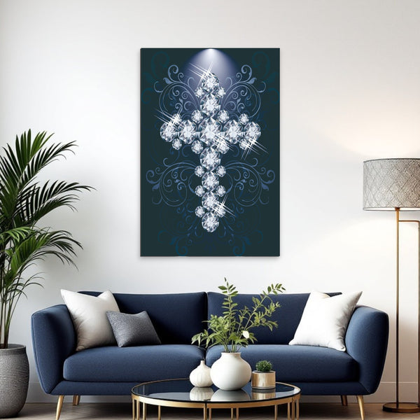 Homeroots Blue Diamond Studded Cross Acrylic Wall Art - Trendy Unframed Decorative Accent For Stylish Walls  Acrylic 618570