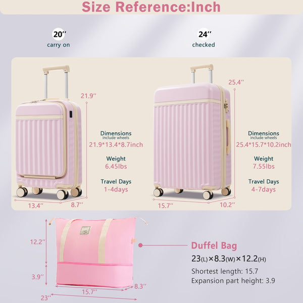 English Elm Front Access Hardside 3 Piece Travel Set with Usb Port Spinner Wheels and Tsa Lock Pink N732P326130U