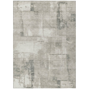 HomeRoots 5' Modern Beige and Gray Geometric Washable Area Rug for Indoor and Outdoor Spaces - Durable Style 9' X 12' 618587