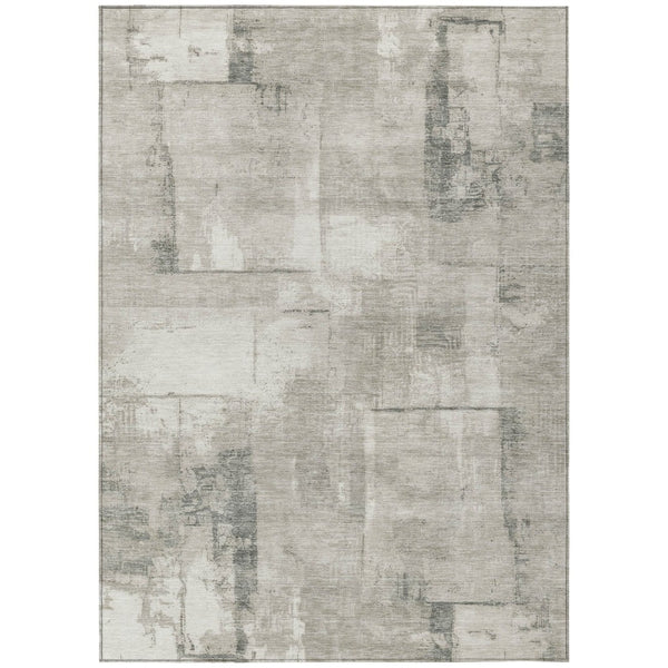 HomeRoots 5' Modern Beige and Gray Geometric Washable Area Rug for Indoor and Outdoor Spaces - Durable Style 9' X 12' 618587