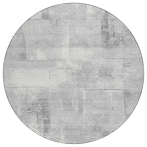 HomeRoots 5' Gray and Silver Geometric Area Rug - Durable, Washable Design for Indoor and Outdoor Spaces 8' Round 618591