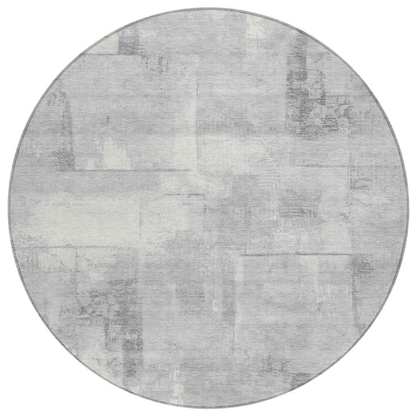 HomeRoots 5' Gray and Silver Geometric Area Rug - Durable, Washable Design for Indoor and Outdoor Spaces 8' Round 618591
