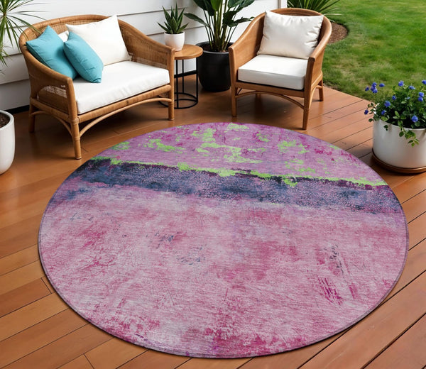 HomeRoots 5' Modern Blush and Mint Green Abstract Area Rug - Durable, Washable Design for Indoors and Outdoors 8' Round 618597