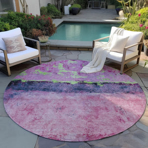 HomeRoots 5' Modern Blush and Mint Green Abstract Area Rug - Durable, Washable Design for Indoors and Outdoors 8' Round 618597