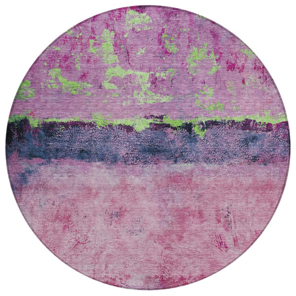 HomeRoots 5' Modern Blush and Mint Green Abstract Area Rug - Durable, Washable Design for Indoors and Outdoors 8' Round 618597