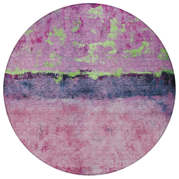 HomeRoots 5' Modern Blush and Mint Green Abstract Area Rug - Durable, Washable Design for Indoors and Outdoors 8' Round 618597