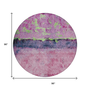 HomeRoots 5' Modern Blush and Mint Green Abstract Area Rug - Durable, Washable Design for Indoors and Outdoors 8' Round 618597