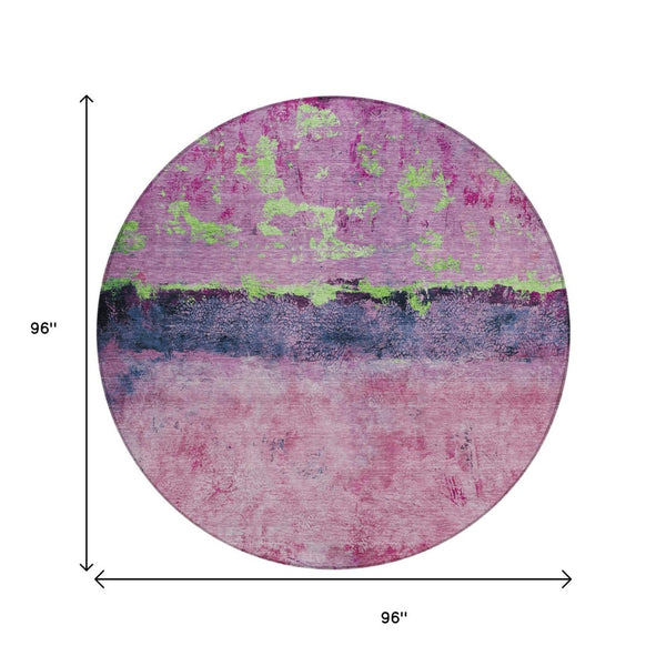 HomeRoots 5' Modern Blush and Mint Green Abstract Area Rug - Durable, Washable Design for Indoors and Outdoors 8' Round 618597