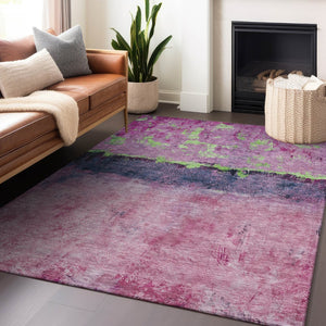 HomeRoots 5' Modern Blush and Mint Green Abstract Area Rug - Durable, Washable Design for Indoors and Outdoors 9' X 12' 618599