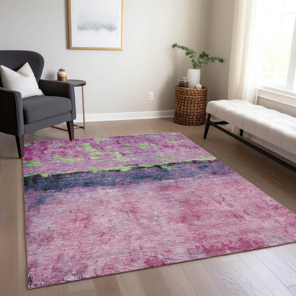 HomeRoots 5' Modern Blush and Mint Green Abstract Area Rug - Durable, Washable Design for Indoors and Outdoors 9' X 12' 618599