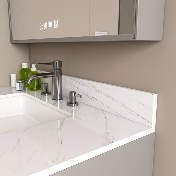 English Elm 37 Inch Marble Vanity Top – Elegant Bianco Carrara Stone With Undermount Sink & Pre-Drilled Holes W2700P194075