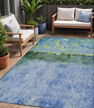 HomeRoots 5' Vibrant Blue and Lime Green Abstract Washable Area Rug for Stylish Indoor and Outdoor Spaces 5' X 8' 618602