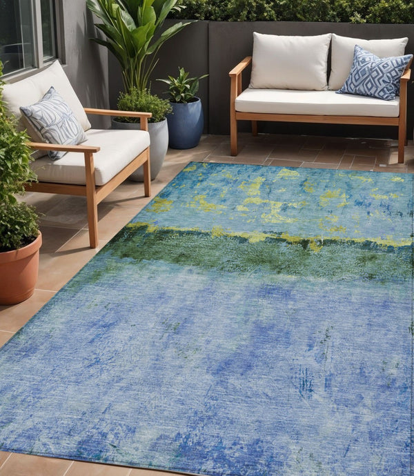 HomeRoots 5' Vibrant Blue and Lime Green Abstract Washable Area Rug for Stylish Indoor and Outdoor Spaces 5' X 8' 618602