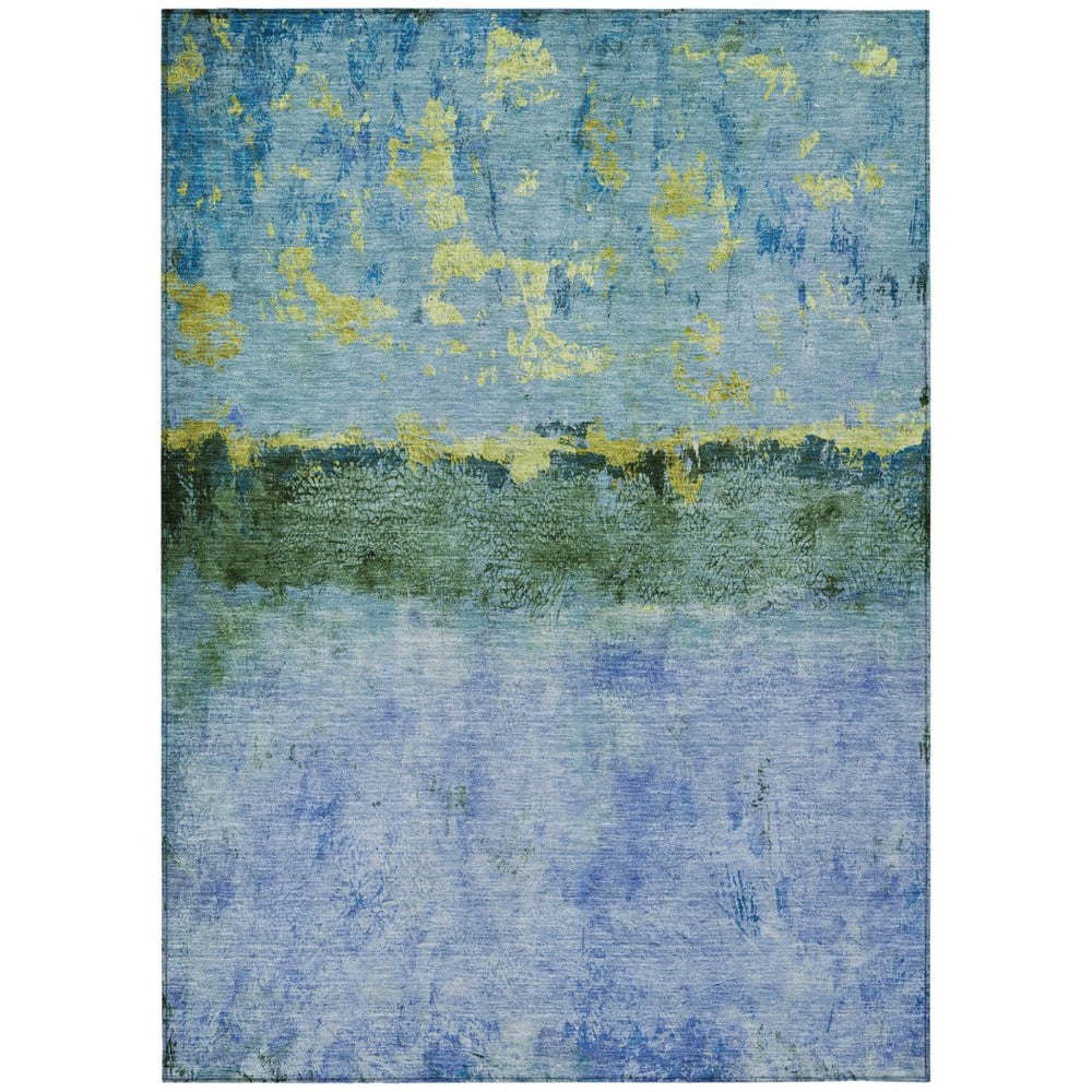 HomeRoots 5' Vibrant Blue and Lime Green Abstract Washable Area Rug for Stylish Indoor and Outdoor Spaces 5' X 8' 618602