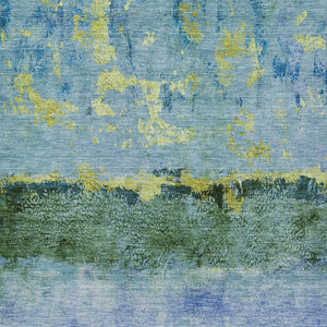 HomeRoots 5' Vibrant Blue and Lime Green Abstract Washable Area Rug for Stylish Indoor and Outdoor Spaces 5' X 8' 618602