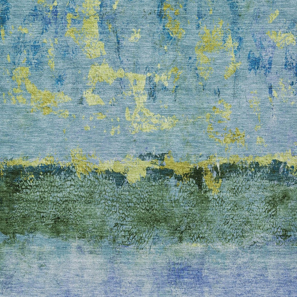 HomeRoots 5' Vibrant Blue and Lime Green Abstract Washable Area Rug for Stylish Indoor and Outdoor Spaces 5' X 8' 618602