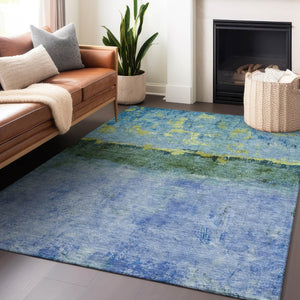 HomeRoots 5' Vibrant Blue and Lime Green Abstract Washable Area Rug for Stylish Indoor and Outdoor Spaces 5' X 8' 618602