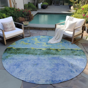 HomeRoots 5' Vibrant Blue and Lime Green Abstract Washable Area Rug for Stylish Indoor and Outdoor Spaces 8' Round 618603
