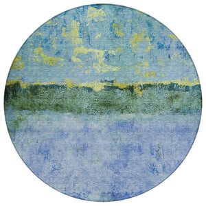 HomeRoots 5' Vibrant Blue and Lime Green Abstract Washable Area Rug for Stylish Indoor and Outdoor Spaces 8' Round 618603