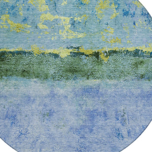 HomeRoots 5' Vibrant Blue and Lime Green Abstract Washable Area Rug for Stylish Indoor and Outdoor Spaces 8' Round 618603