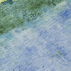 HomeRoots 5' Vibrant Blue and Lime Green Abstract Washable Area Rug for Stylish Indoor and Outdoor Spaces 8' Round 618603