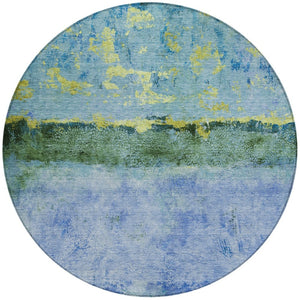 HomeRoots 5' Vibrant Blue and Lime Green Abstract Washable Area Rug for Stylish Indoor and Outdoor Spaces 8' Round 618603