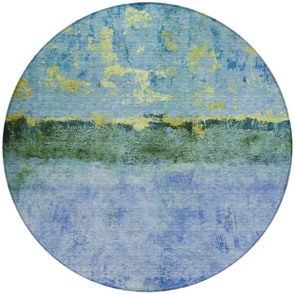 HomeRoots 5' Vibrant Blue and Lime Green Abstract Washable Area Rug for Stylish Indoor and Outdoor Spaces 8' Round 618603