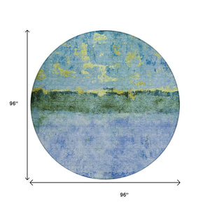 HomeRoots 5' Vibrant Blue and Lime Green Abstract Washable Area Rug for Stylish Indoor and Outdoor Spaces 8' Round 618603