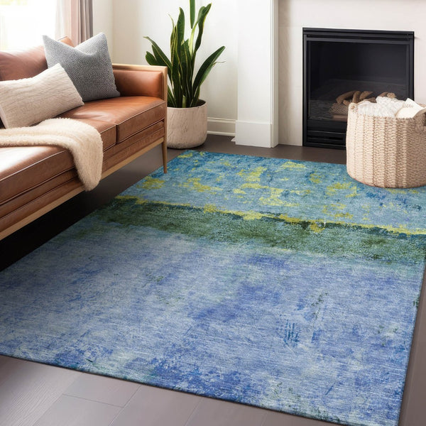 HomeRoots 5' Vibrant Blue and Lime Green Abstract Washable Area Rug for Stylish Indoor and Outdoor Spaces 8' X 10' 618604
