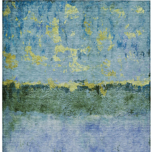 HomeRoots 5' Vibrant Blue and Lime Green Abstract Washable Area Rug for Stylish Indoor and Outdoor Spaces 9' X 12' 618605