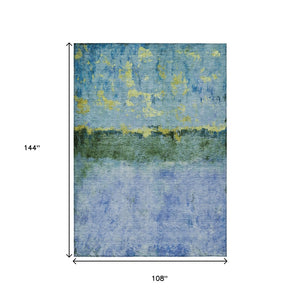 HomeRoots 5' Vibrant Blue and Lime Green Abstract Washable Area Rug for Stylish Indoor and Outdoor Spaces 9' X 12' 618605