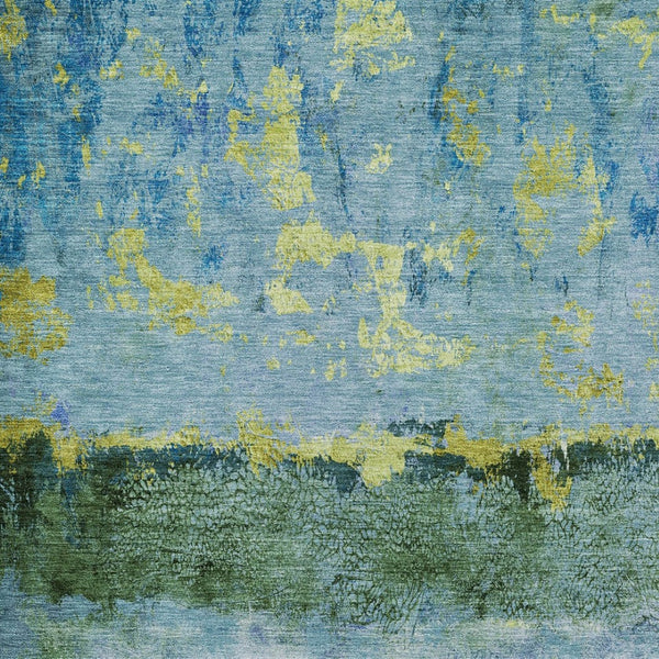 HomeRoots 5' Vibrant Blue and Lime Green Abstract Washable Area Rug for Stylish Indoor and Outdoor Spaces 9' X 12' 618605