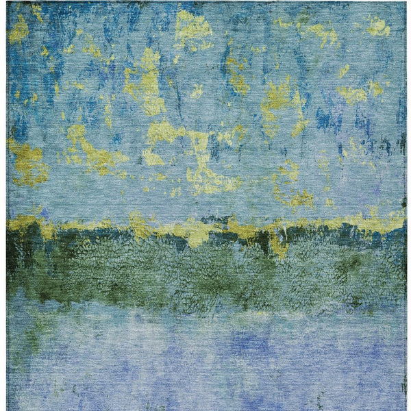 HomeRoots 5' Vibrant Blue and Lime Green Abstract Washable Area Rug for Stylish Indoor and Outdoor Spaces 10' X 14' 618606