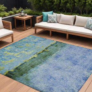 HomeRoots 5' Vibrant Blue and Lime Green Abstract Washable Area Rug for Stylish Indoor and Outdoor Spaces 10' X 14' 618606