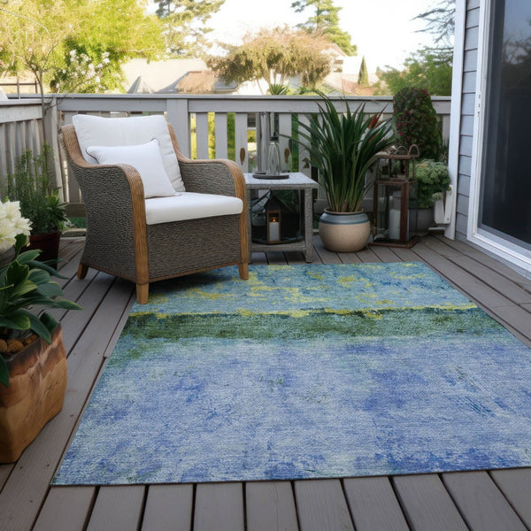 HomeRoots 5' Vibrant Blue and Lime Green Abstract Washable Area Rug for Stylish Indoor and Outdoor Spaces 10' X 14' 618606