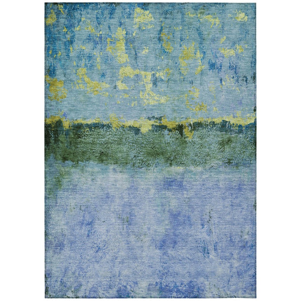HomeRoots 5' Vibrant Blue and Lime Green Abstract Washable Area Rug for Stylish Indoor and Outdoor Spaces 10' X 14' 618606