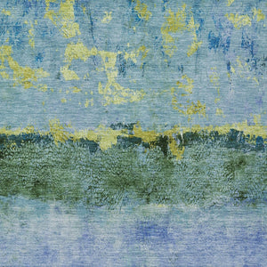 HomeRoots 5' Vibrant Blue and Lime Green Abstract Washable Area Rug for Stylish Indoor and Outdoor Spaces 10' X 14' 618606