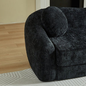 English Elm 86-inch Curved Chenille Convertible Sofa Recliner Frameless Folding Two-seater for Living Room Black W3505P452820